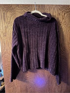 Ribbed Cowl Neck Sweater in Deep Plum